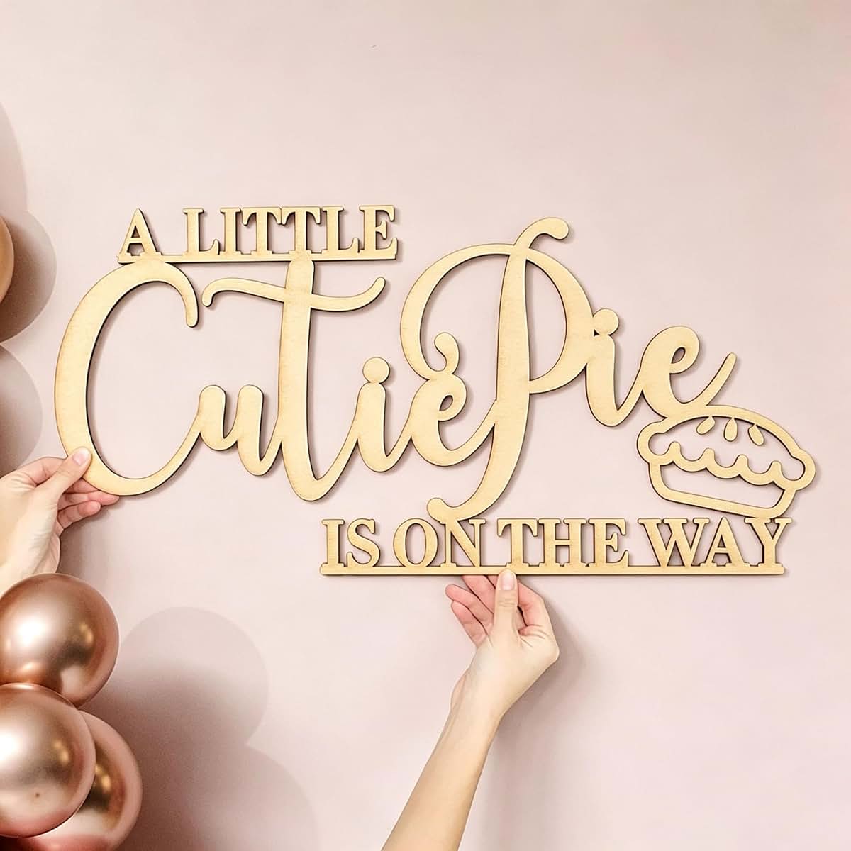 QENWWENG A Little Cutie Pie Wooden Baby Shower Sign, Rustic Wall Decor for Nursery