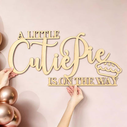 QENWWENG A Little Cutie Pie Wooden Baby Shower Sign, Rustic Wall Decor for Nursery