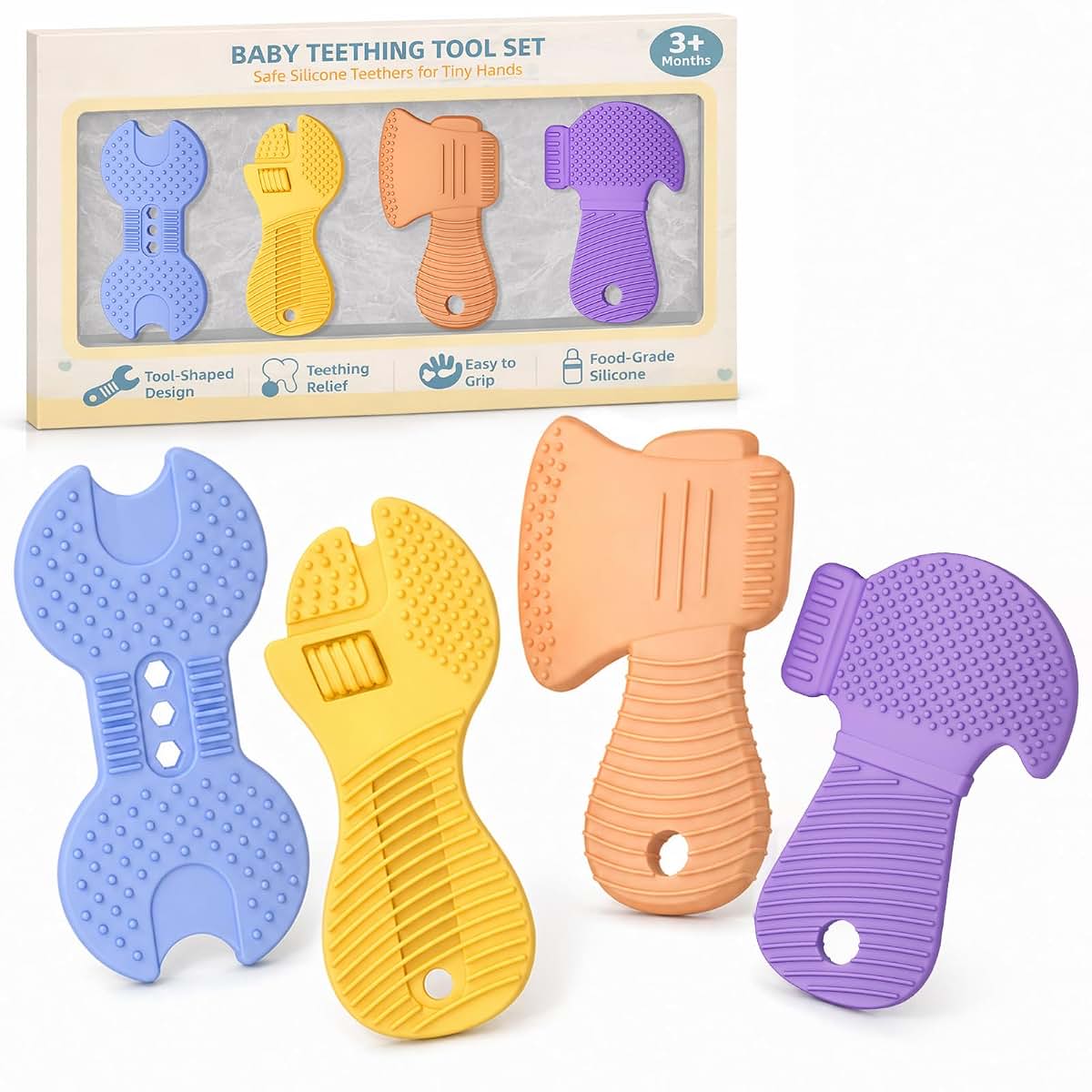 Tool Shaped Silicone Teething Toys, 4 Pack