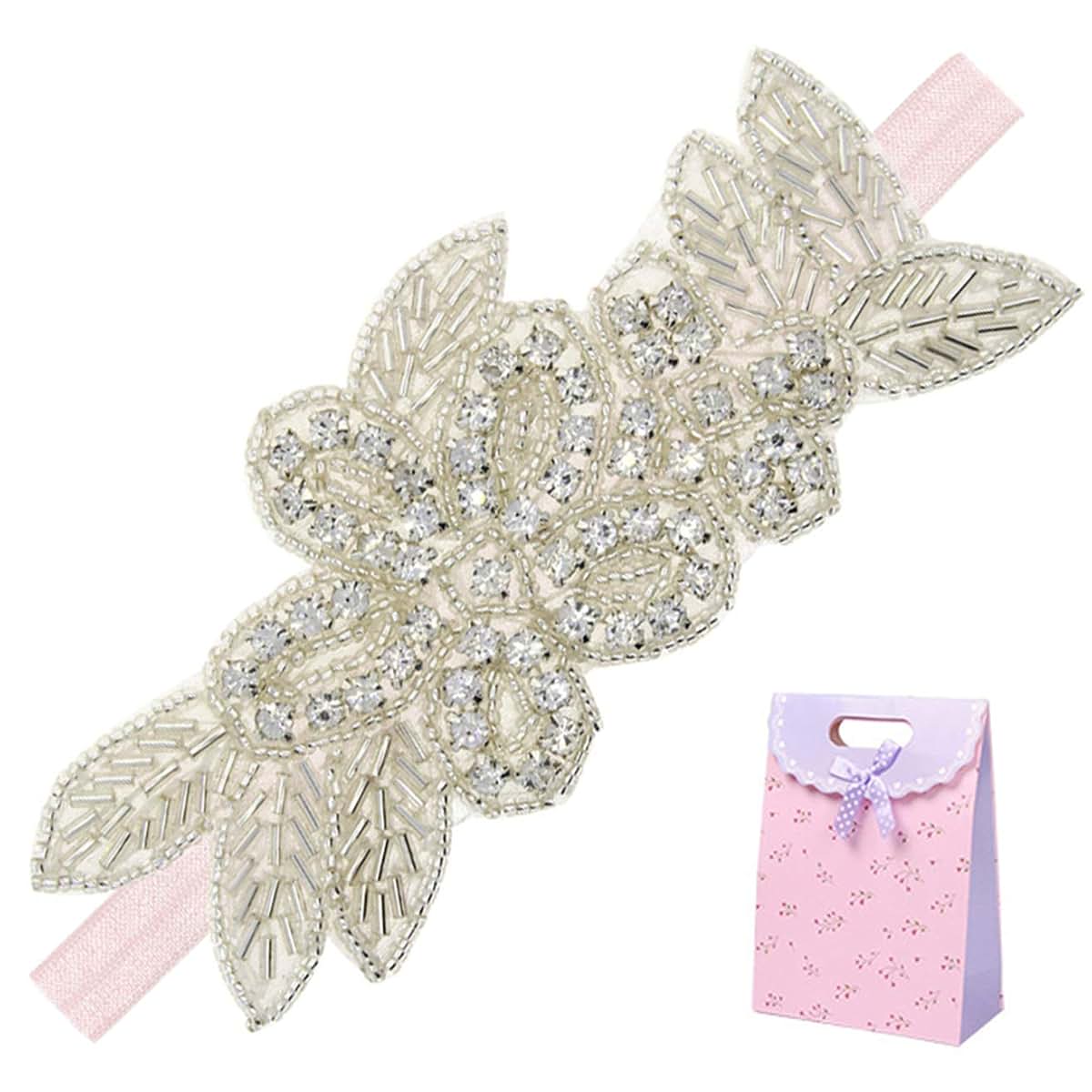 Elesa Miracle Baby Girl Rhinestone Flower Headband In Pink