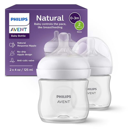 Philips Avent Natural Baby Bottles, Clear, 4 oz, 2-Pack