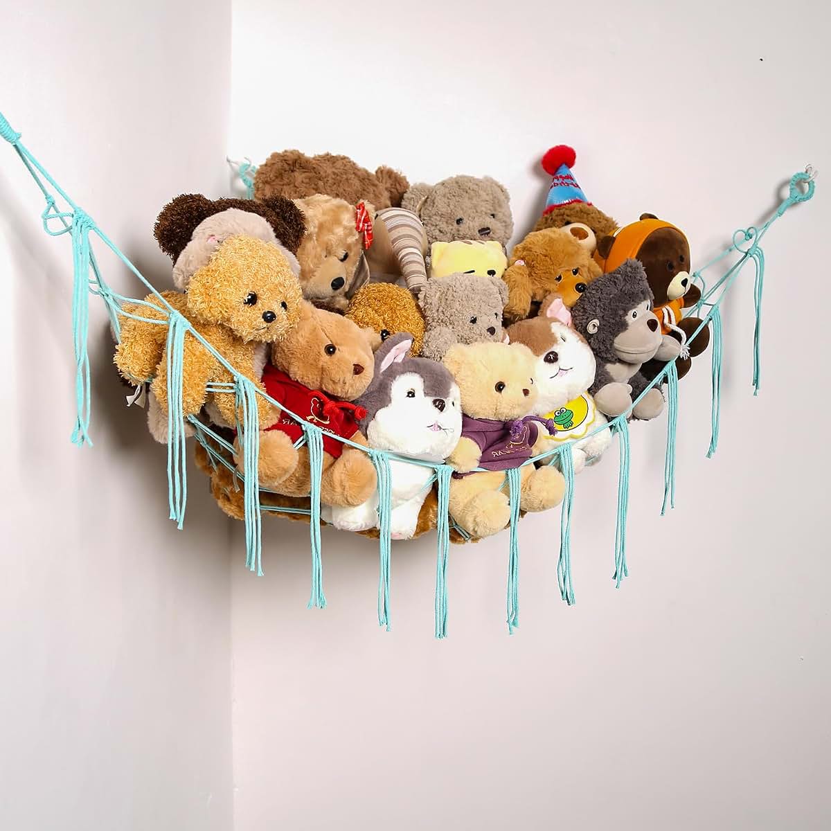 YKBU Stuffed Animals Hammock Corner Hanging Net for Plush Toy Storage (Light Blue, Large)