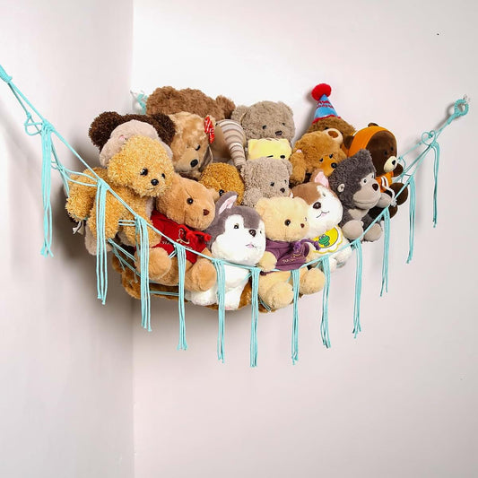 YKBU Stuffed Animals Hammock Corner Hanging Net for Plush Toy Storage (Light Blue, Large)