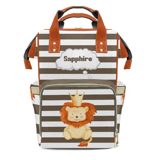 LiSoAkWE Cute Lion Prince Stripes Personalized Diaper Bag Backpack,Customized Nappy Backpack for Travel Outdoor with