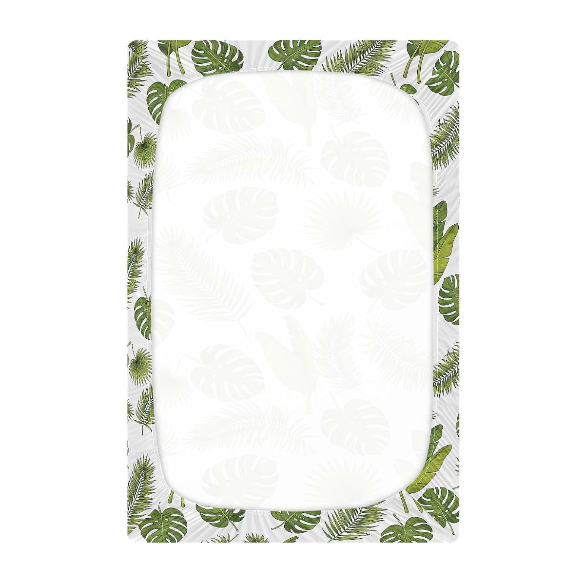 Pfrewn Crib Sheets Monstera Leaves Palm Fronds Fitted Crib Sheet
