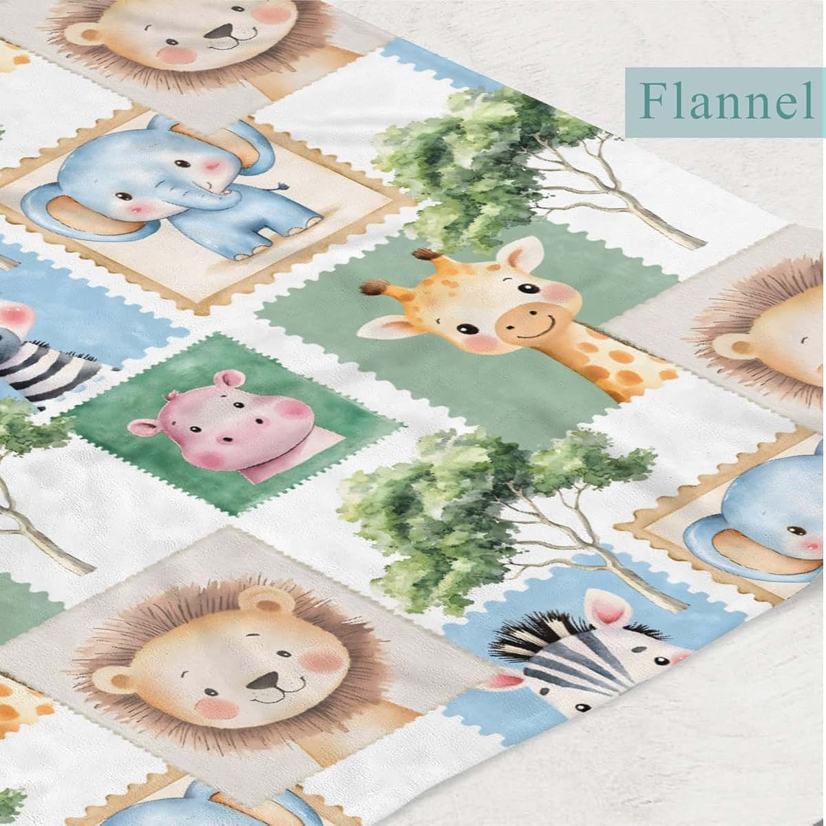 Wicbfdfv Cute Lions Elephant Giraffe Zebra Trees Baby Boy Girl Blankets Afro Jungle Animals Stamp Swaddle Blankets