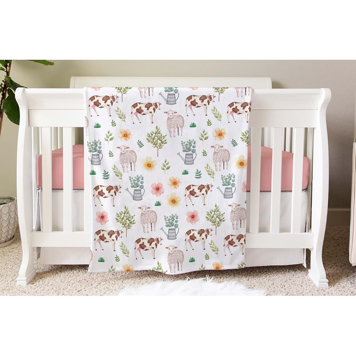 SqtmuHLuo Farm Animals Baby Blanket, Lightweight Flannel Swaddle