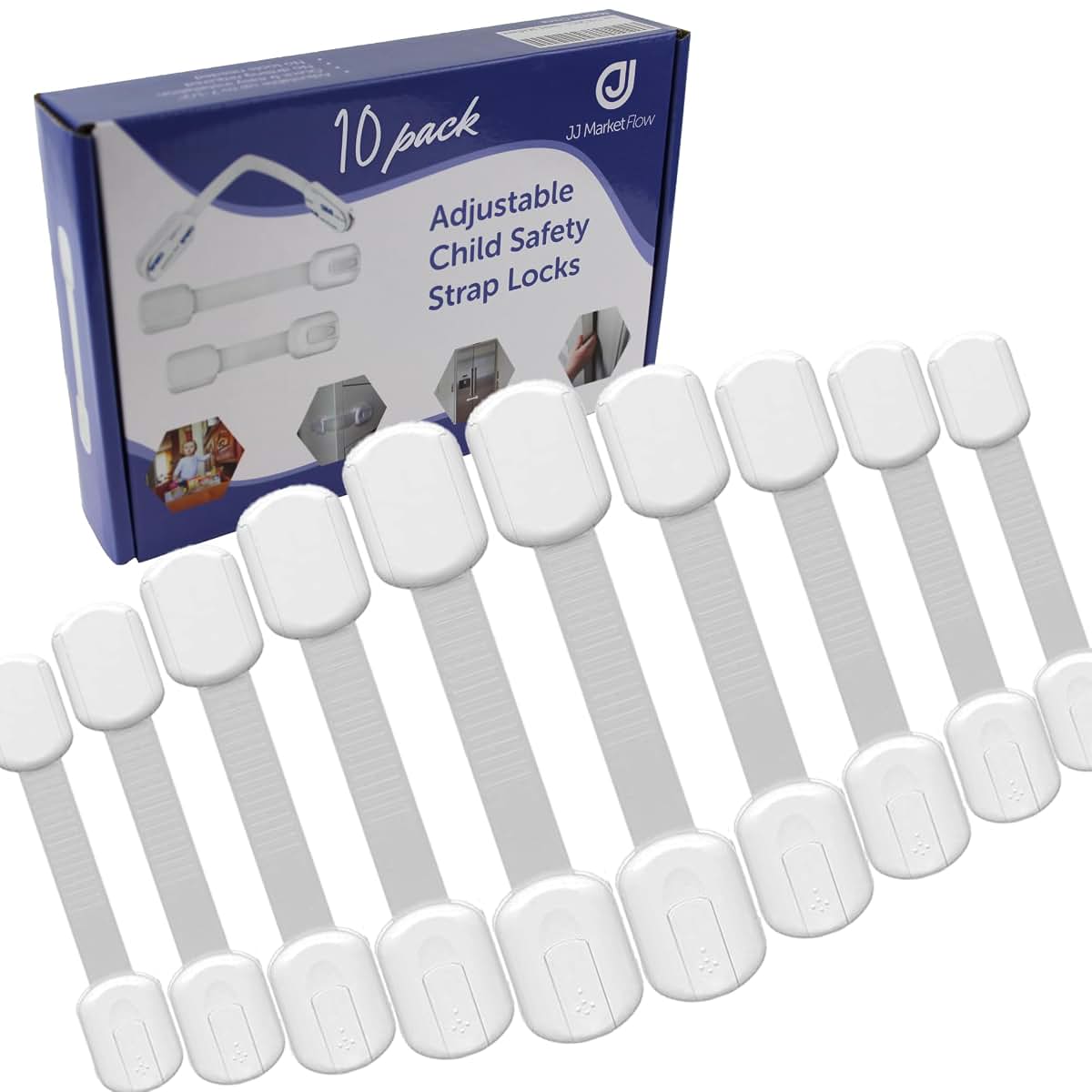 JJ MarketFlow Child Proof Cabinet Locks, 10-Pack Adhesive Safety Straps