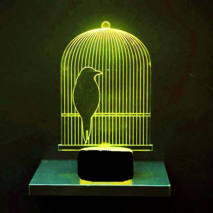 Jinnwell 3D Birdcage Night Light Lamp Illusion 7 Color Changing Touch Switch Table Desk Decoration Lamps Acrylic Flat