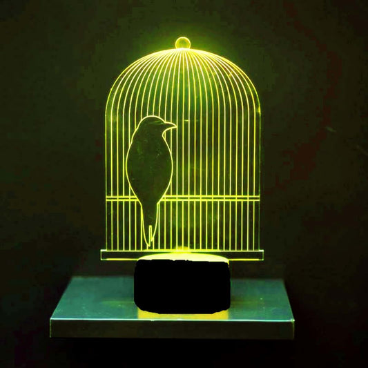 Jinnwell 3D Birdcage Night Light Lamp Illusion 7 Color Changing Touch Switch Table Desk Decoration Lamps Acrylic Flat