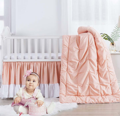Girls' Crib Bedding Set with Ruffle Skirt and Pintuck Comforter - Jade Pink