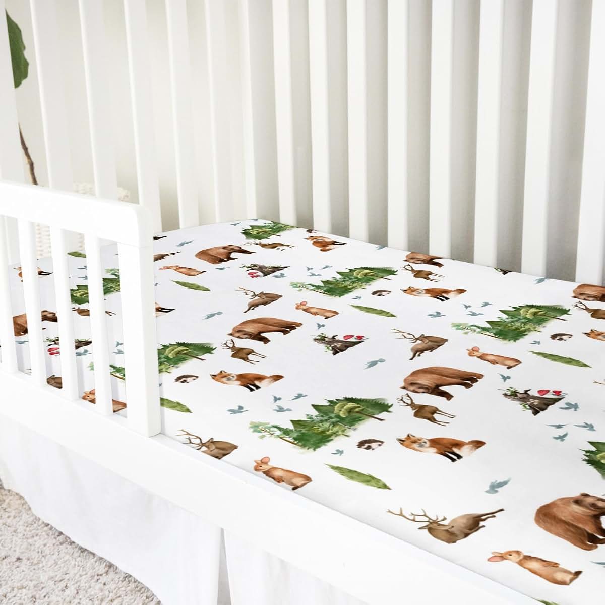 Cute Animals Green Trees Fitted Crib Sheet 28'' X 52'' Stretchy Fabric
