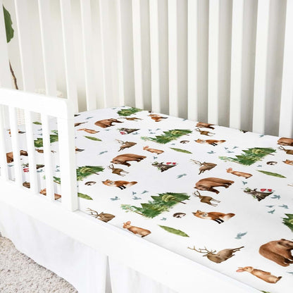 Cute Animals Green Trees Fitted Crib Sheet 28'' X 52'' Stretchy Fabric