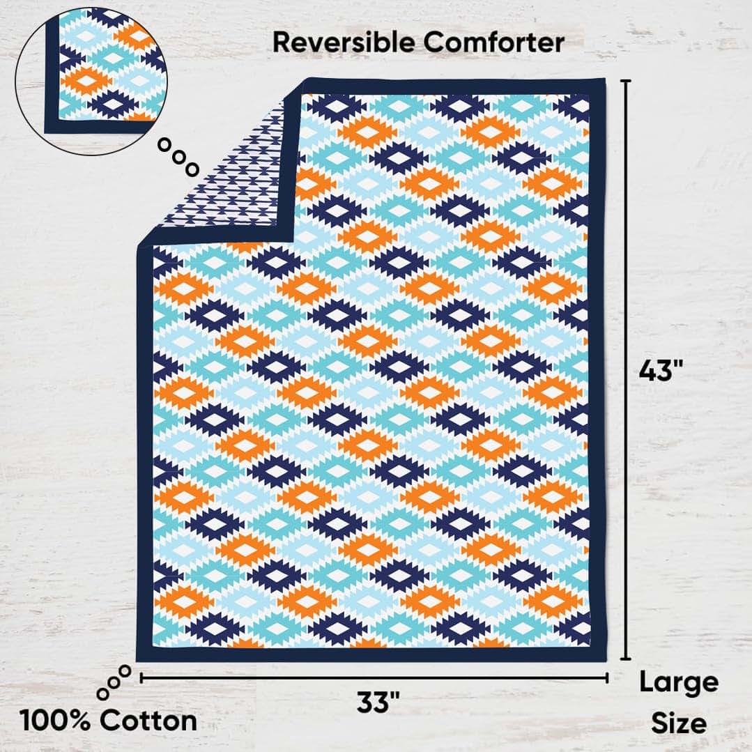 Bacati - Aztec Print Liam Aqua Orange Navy 4 pc Crib Bedding Set with Diaper Caddy