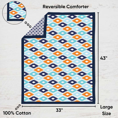 Bacati - Aztec Print Liam Aqua Orange Navy 4 pc Crib Bedding Set with Diaper Caddy
