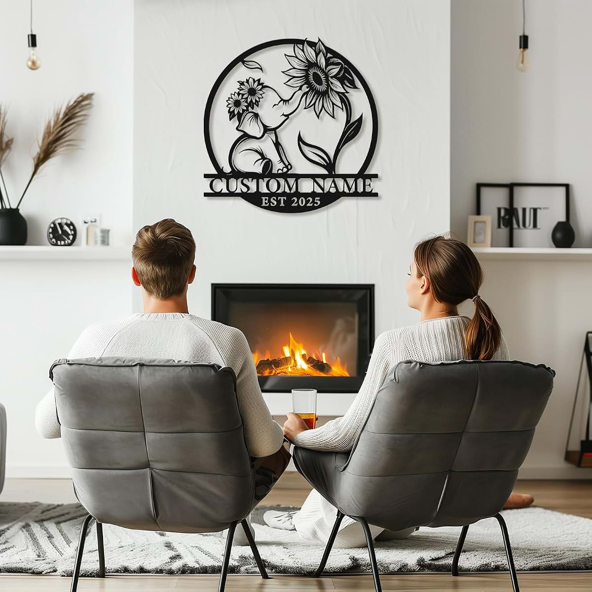 Starteeng Custom Baby Elephant with Sunflower Metal Wall Art – Personalized Nursery Name Sign with Customized – (photo 4)