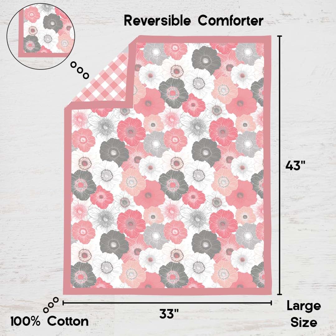 Bacati Watercolor Flowers 10-Piece Crib Bedding Set In Coral And Gray (photo 2)