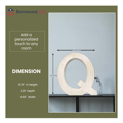 BARNWOODUSA Rustic Large Wooden Letter Q, Whitewash Distressed Finish