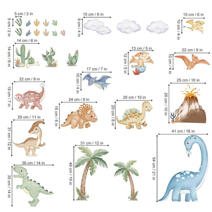 Wondever Boho Dinosaur Wall Decals Watercolor Dino Wall Stickers