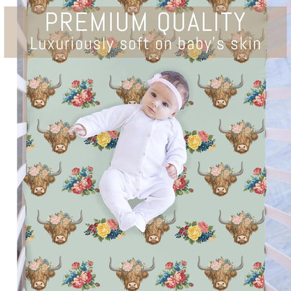 Selgkds Cowgirl Highland Cow Flowers Baby Crib Sheets (photo 2)