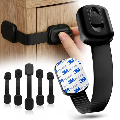 SafeNest Solutions Baby Proofing Cabinet Locks, 5-Pack Black Adhesive Latches
