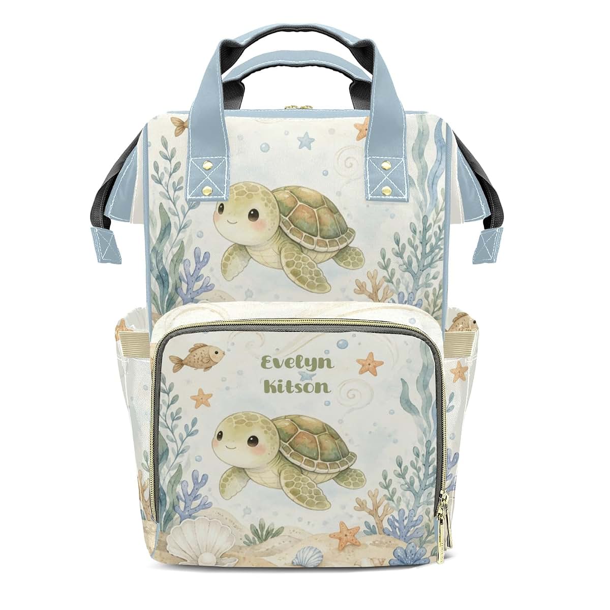 YallLocoMo Personalized Diaper Bag Backpack Gift Watercolor Seabed Beach Turtle Ultimate Nappy Bag: Spacious