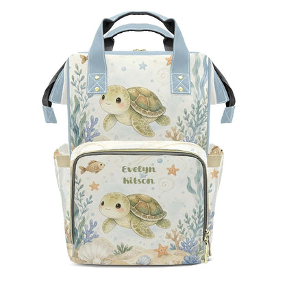 YallLocoMo Personalized Diaper Bag Backpack Gift Watercolor Seabed Beach Turtle Ultimate Nappy Bag: Spacious
