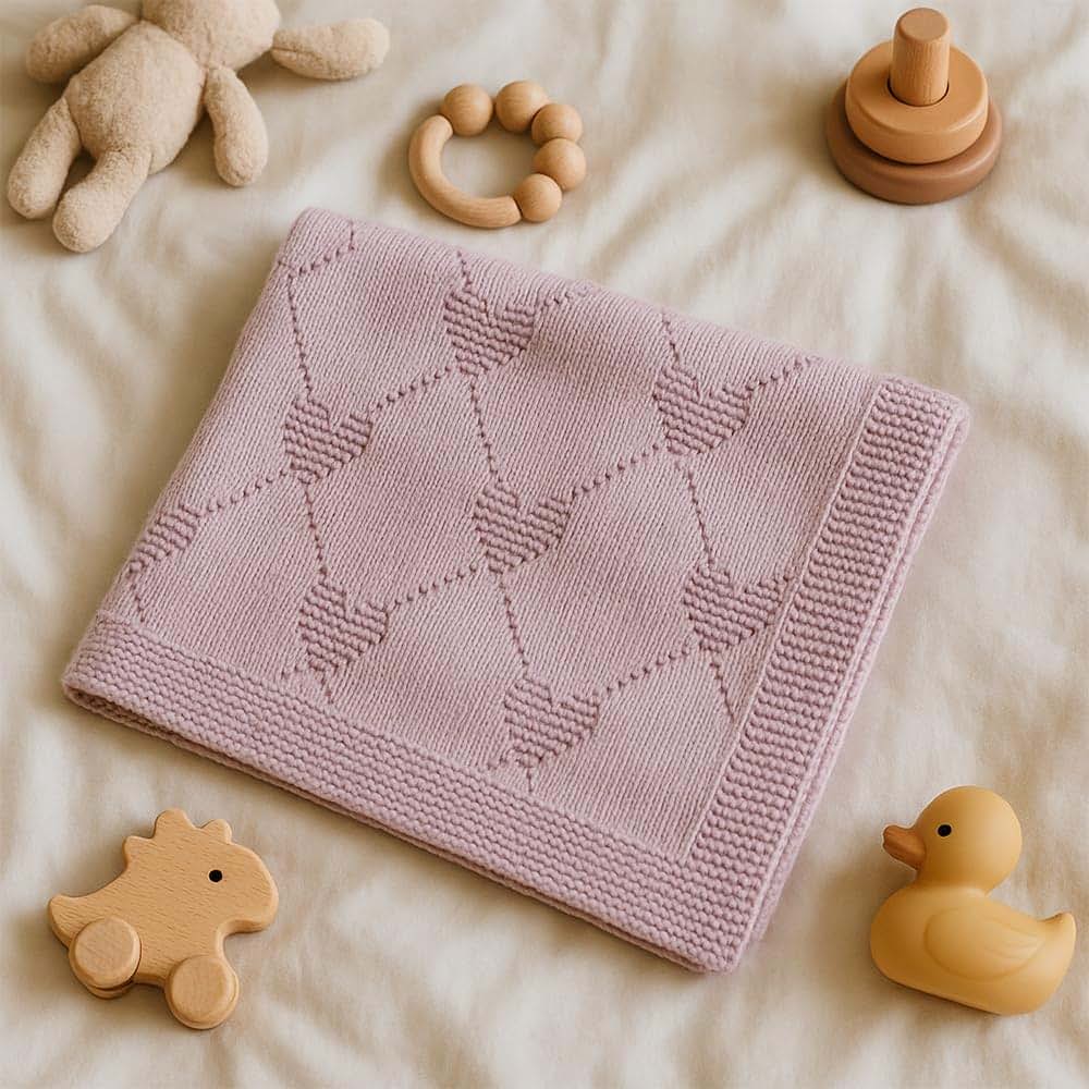 LullabyMall Baby Knit Blanket With Embossed Heart Pattern In Beige
