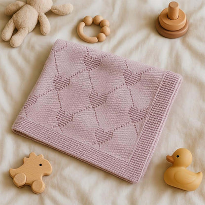 LullabyMall Baby Knit Blanket With Embossed Heart Pattern In Beige