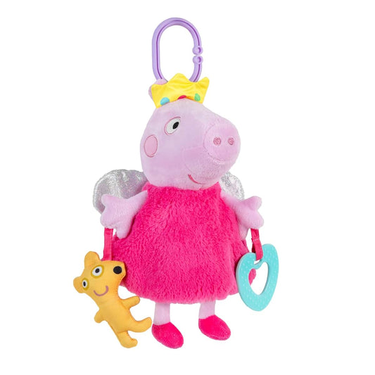 Kids Preferred Peppa Pig Activity Toy - 8.5 Inches, Fairy Wings, Heart Teether, On-The-Go Clip, Sensory Toy, Rattle