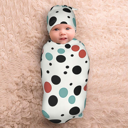 KKLWEGU Newborn Swaddle Blanket with Beanie Hat Set, Soft Sleep Sack Polka Dot Newborn Receiving Blankets Baby Swaddle