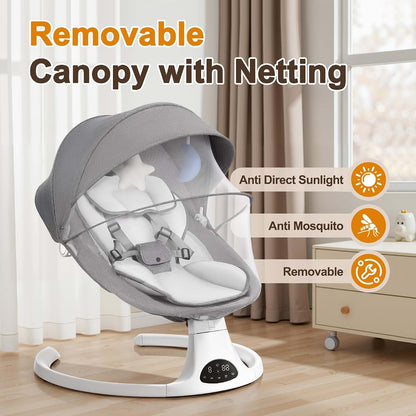 DEAREST BABY Baby Swing for Newborn to Toddler,with Remote Control (Grey)