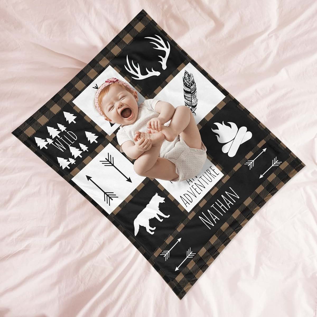 CADE Customize Baby Blanket for Boys Personalized Woodland Baby Blanket with Name Custom Gifts for Baby Shower (photo 3)
