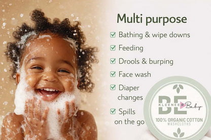 BE KLEENER Baby 100% Organic Cotton Washcloths, White, Soft Absorbent for Babies Face and Body, Newborn, Kids (photo 3)