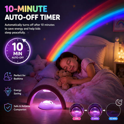 Rainbow Projector Night Light for Kids Bedroom with 10-Min Auto-Off Timer and Dual Power