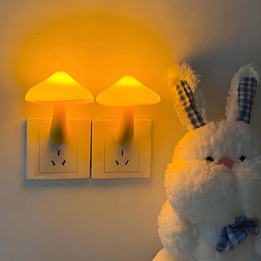 iBetterLife Sensor LED Mushroom Night Lights - 2Pack Plug into Wall Mushroom Lamp, Cute Mini Dream Bed Nightlight for