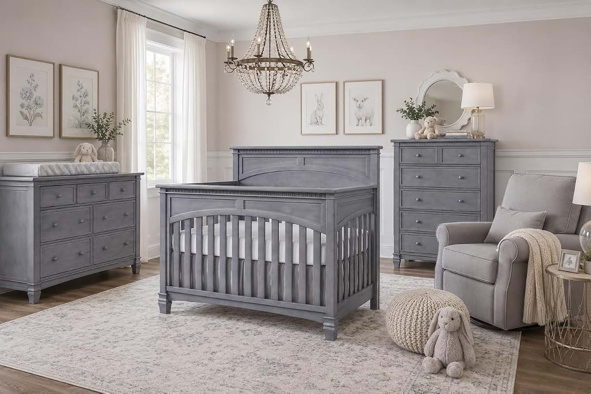 Evolur Santa Fe 5-in-1 Convertible Crib, Storm Grey