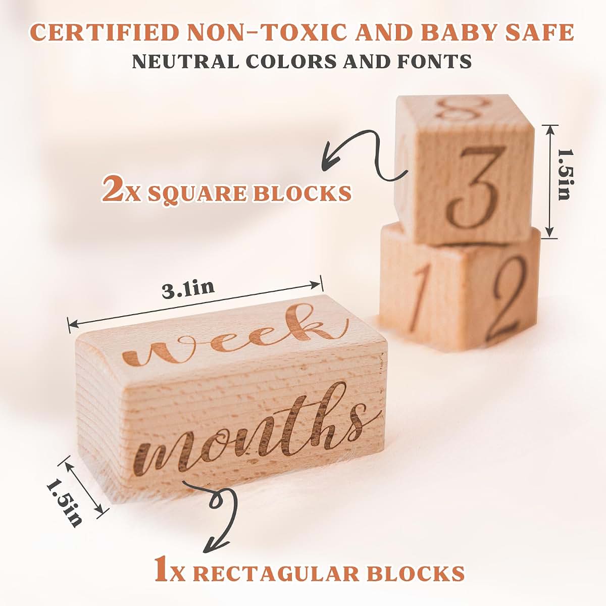 Mamimami Home Monthly Baby Milestone Blocks Set of 3 Wooden Photo Props