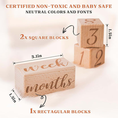 Mamimami Home Monthly Baby Milestone Blocks Set of 3 Wooden Photo Props