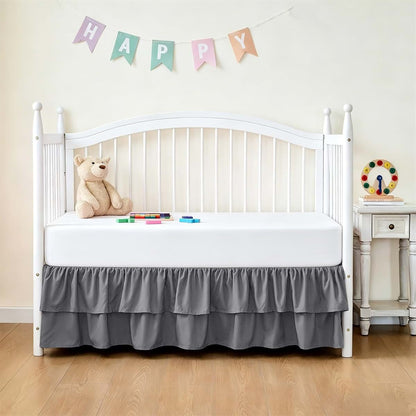 Cobedzy Ruffled Crib Bed Skirt, Grey, Soft Double Layer, 28 X 52 Inch, 14 Inch Drop