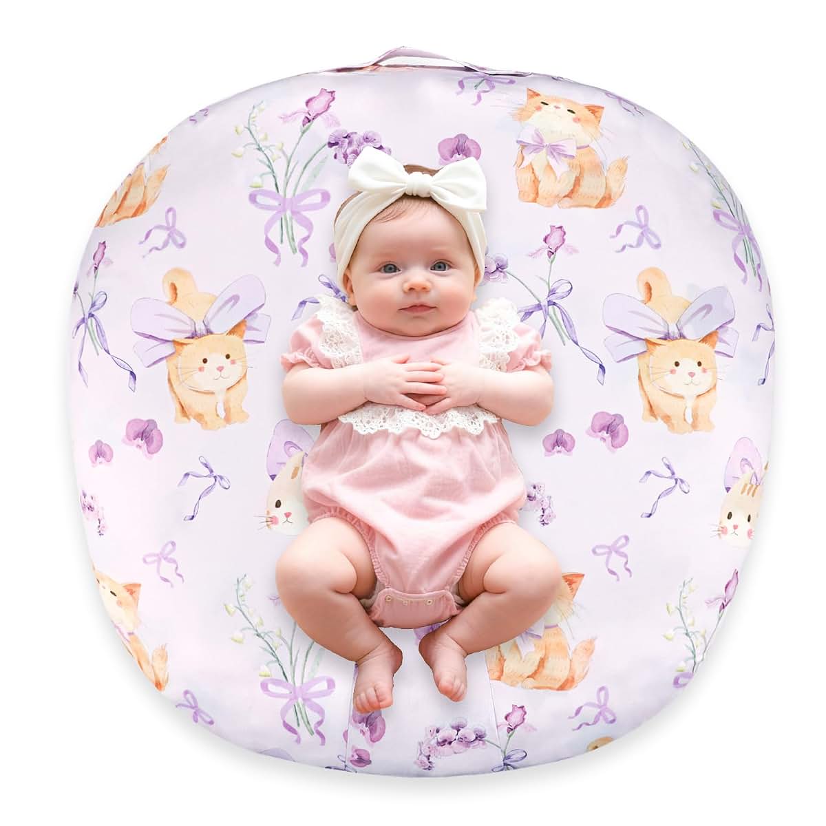 Jundetye Newborn Lounger Cover, Purple Flower Cat Pattern, 26.5x26 Inch Machine Washable Slipcover