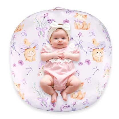 Jundetye Newborn Lounger Cover, Purple Flower Cat Pattern, 26.5x26 Inch Machine Washable Slipcover