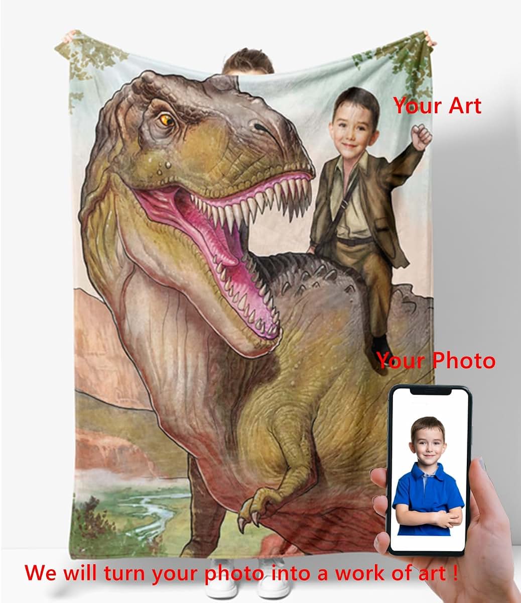 MyPhotoGifts Personalized Dinosaur Blankets for Boys Custom Child's Dinosaur Blanket Giganotosaurus (photo 2)