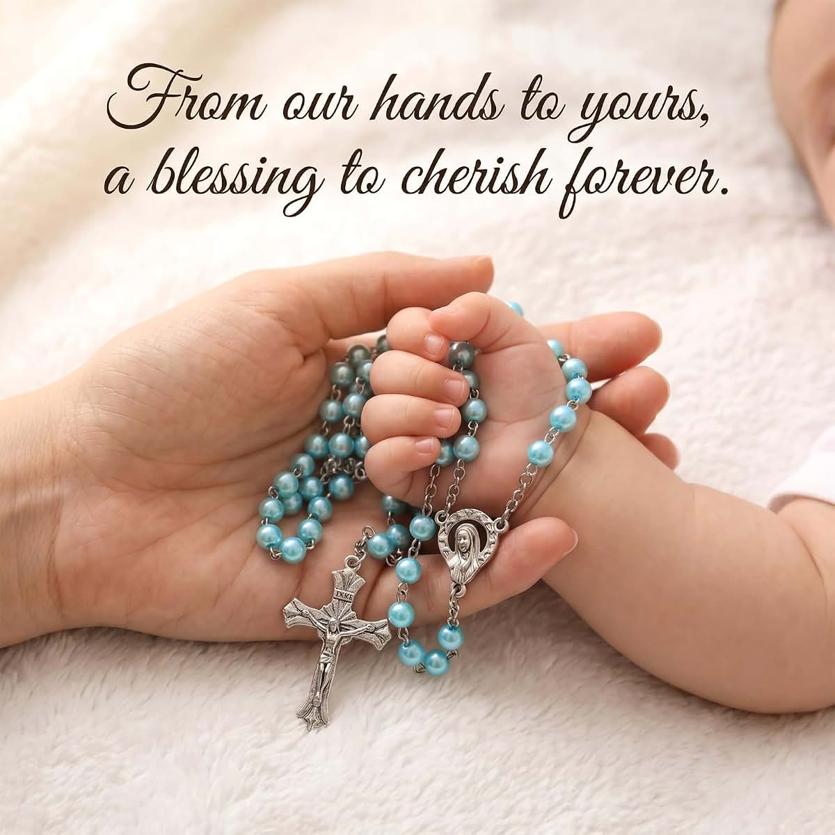 Grandeco My First Rosary Cross Keepsake Box And Rosary Set, Blue (photo 2)