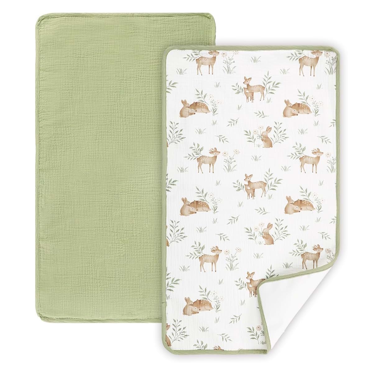 Jundetye Waterproof Portable Changing Pad 2 Pack, Muslin Cotton Mat