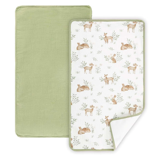 Jundetye Waterproof Portable Changing Pad 2 Pack, Muslin Cotton Mat