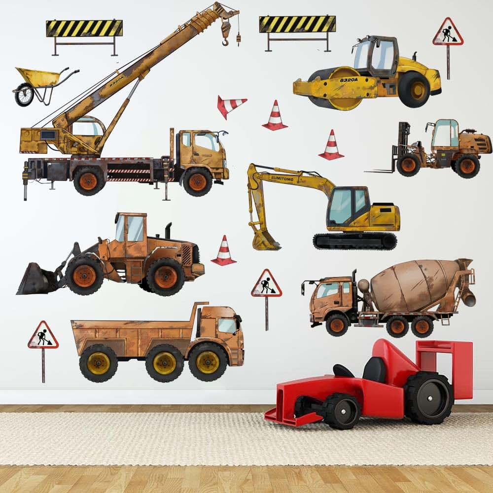 Decalplanet Construction Vehicles Wall Stickers for Kids Room