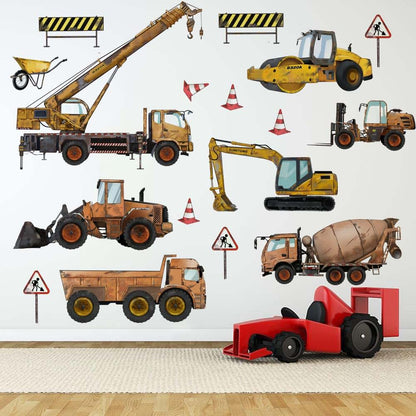 Decalplanet Construction Vehicles Wall Stickers for Kids Room