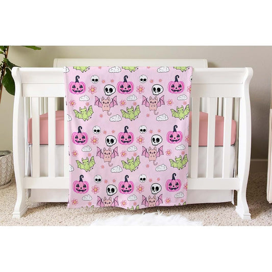 SqtmuHLuo Pink Halloween Baby Blanket Boy Girl Gift Neutral Cartoon Bat Cute Pumpkin Skull Soft Flannel Fleece Nursery