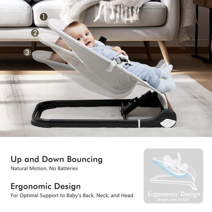TotRun Baby Bouncer Chair, Light Grey, Adjustable Recline, Machine-Washable